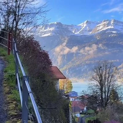 A mountain and lakeside view